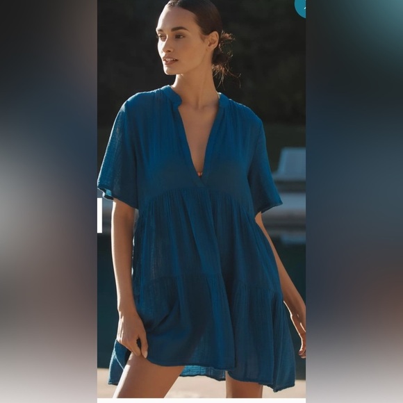 Anthropologie NWOT Blue Kallie Gauze Swimsuit Cover Up Size XL - Picture 1 of 5